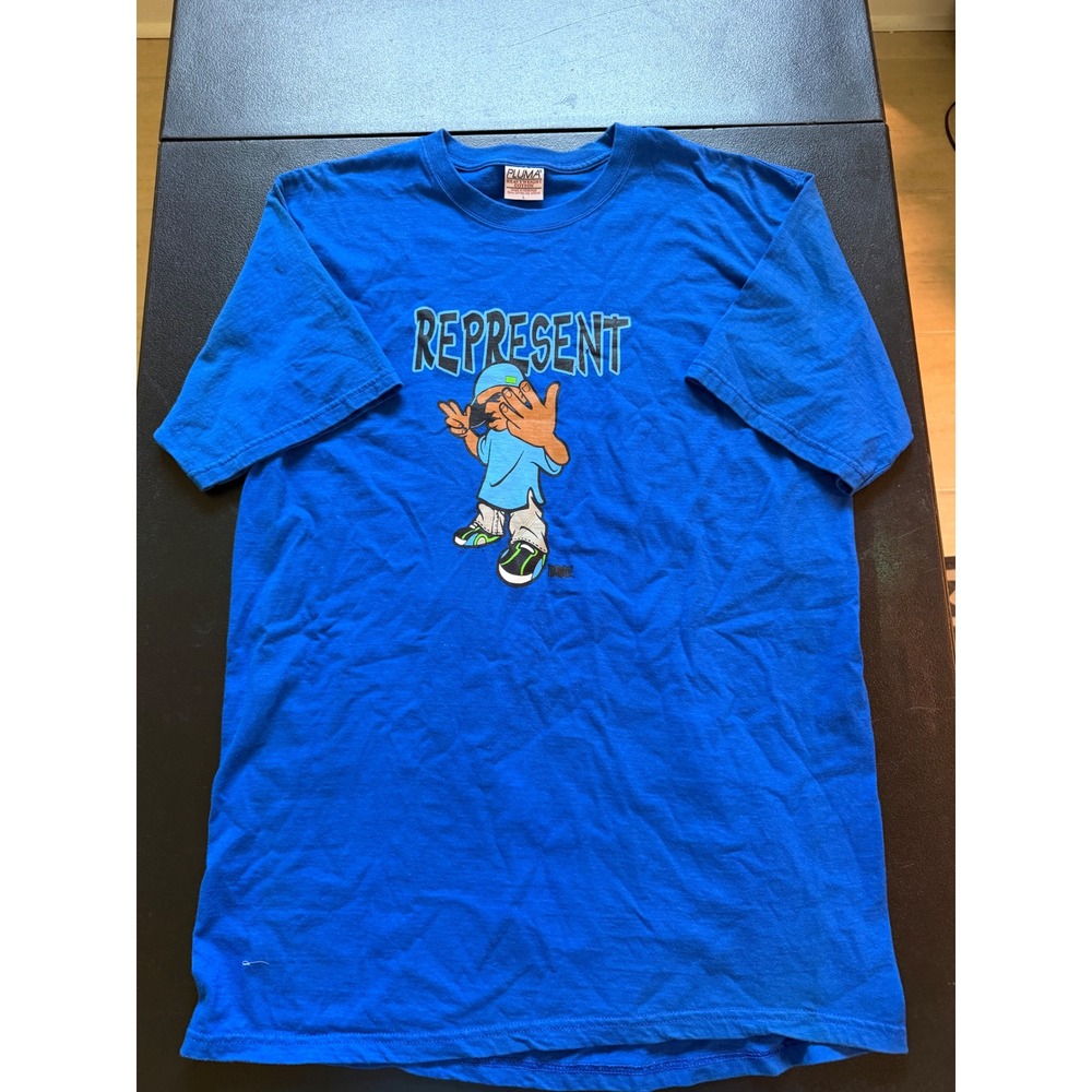 Vintage Pluma Represent Graphic T-Shirt Blue Heavyweight Cotton Large Y2K Tee